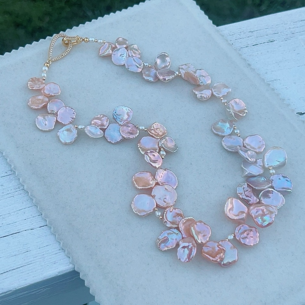 RL006 Handmade Freshwater Flower Petal Baroque Pearl Necklace - Picture 4 of 9